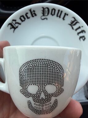 White Ceramic Espresso skull rock your life set Cups & Saucers Skull